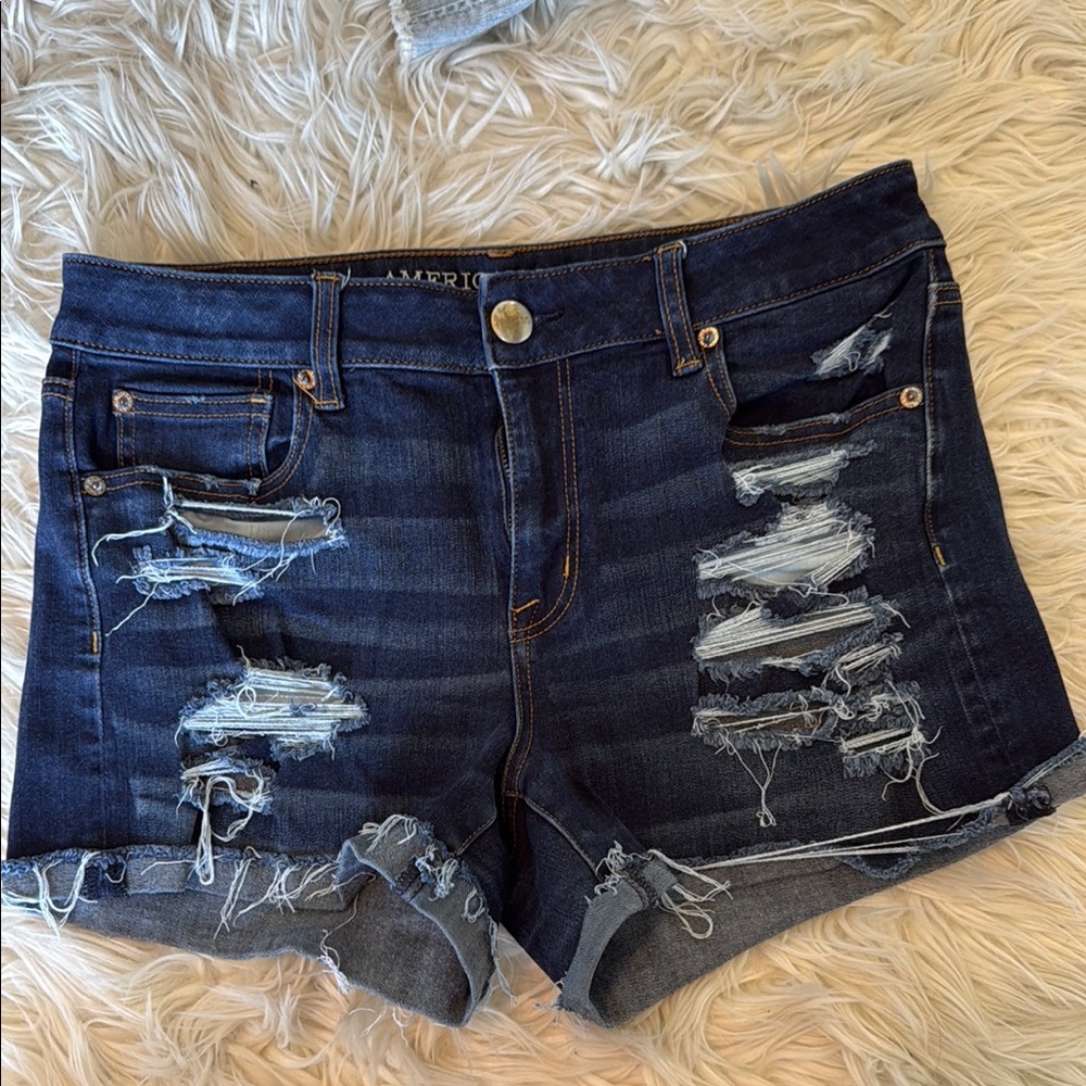American Eagle Outfitters Blue Distressed Jean Shorts